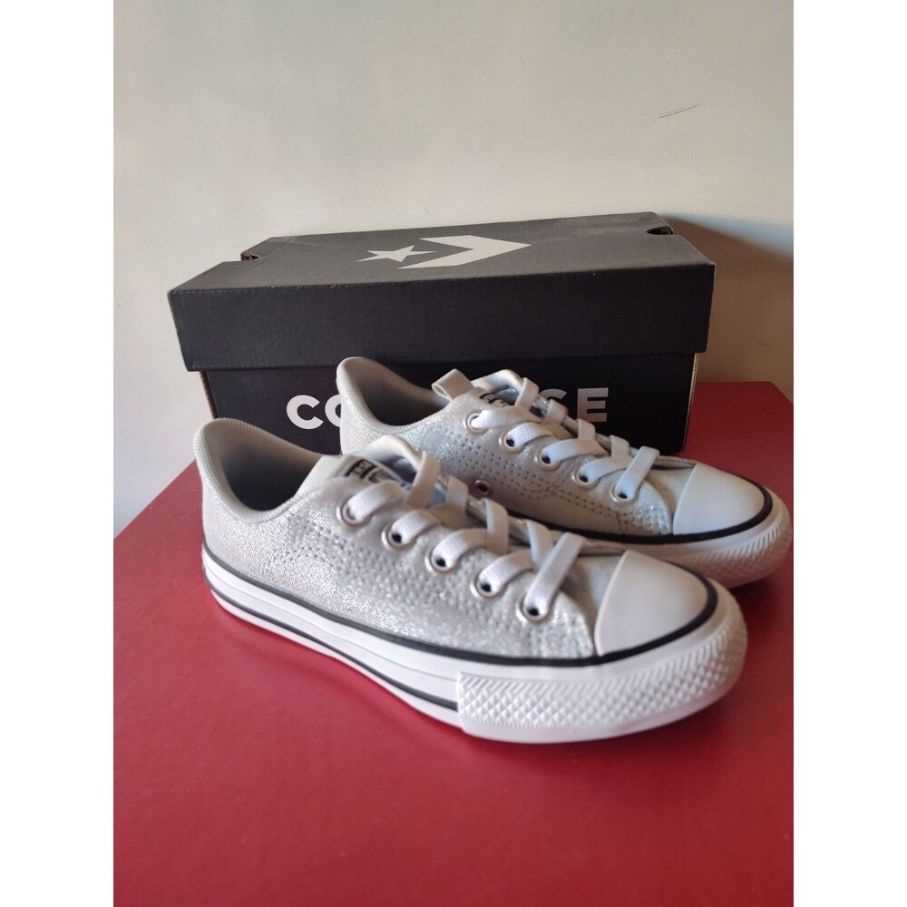 Converse CTAS Rave OX Low Top Shoes Sparkle Silver Metallic AO5512F Girl Size 12